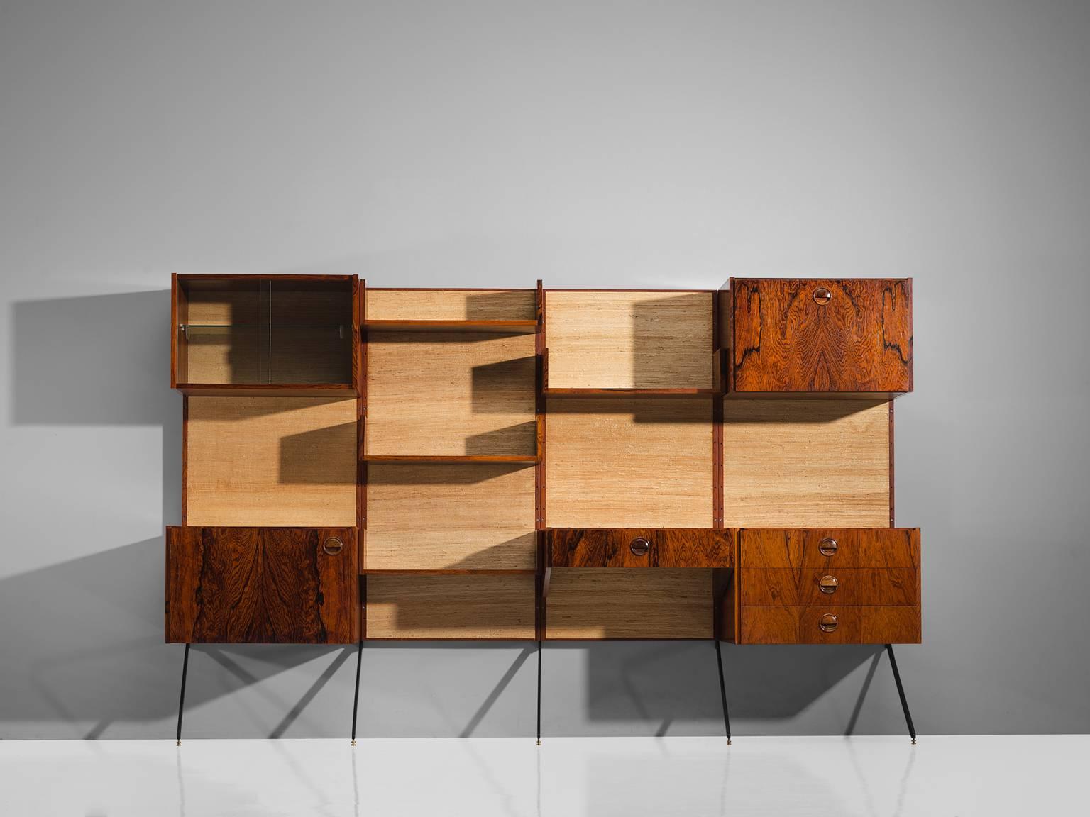Mid-Century Modern Fristho Rosewood and Seagrass Canvas Wall Unit