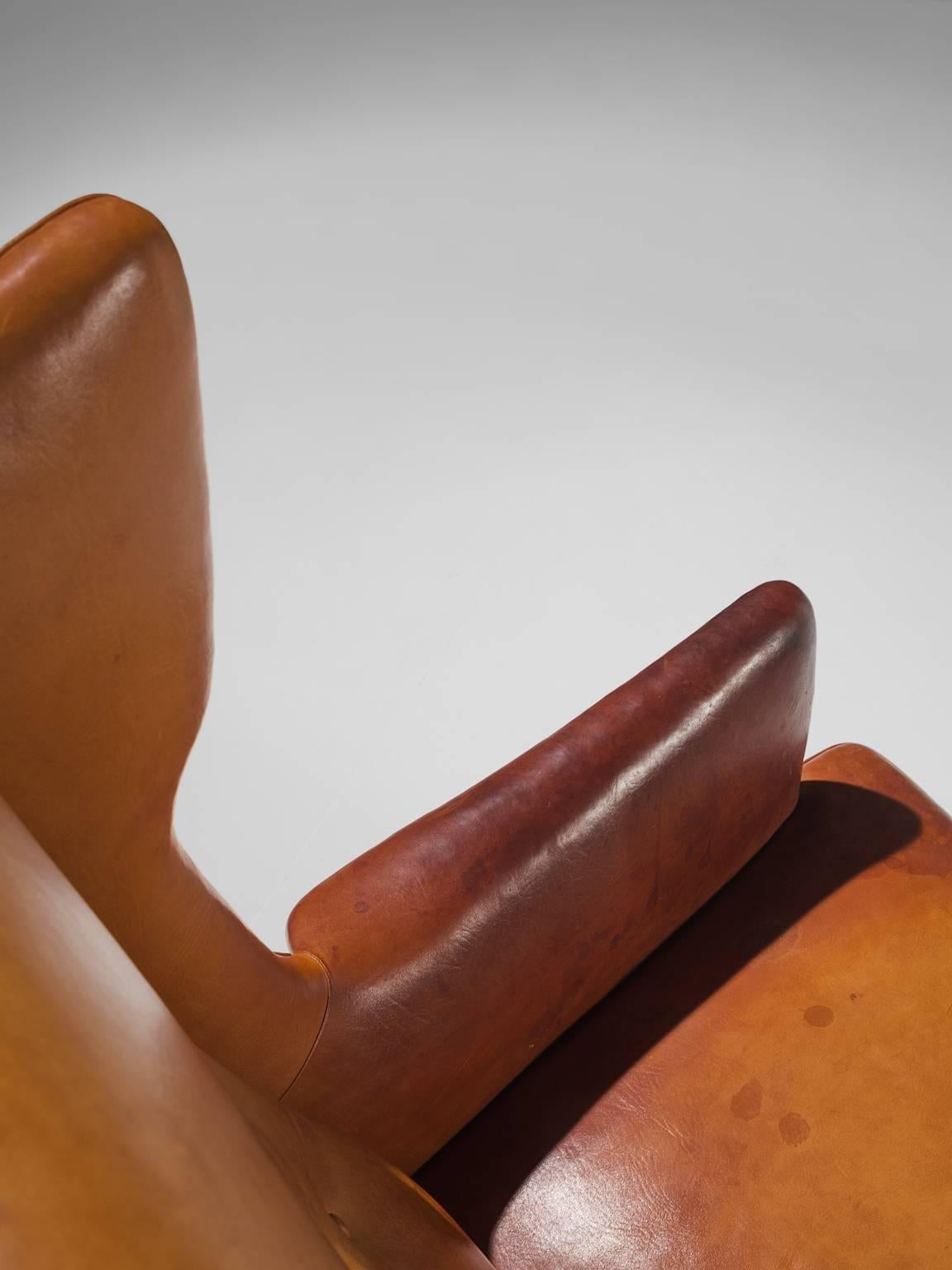 Leather Frits Henningsen Cognac Wingback Easy Chair