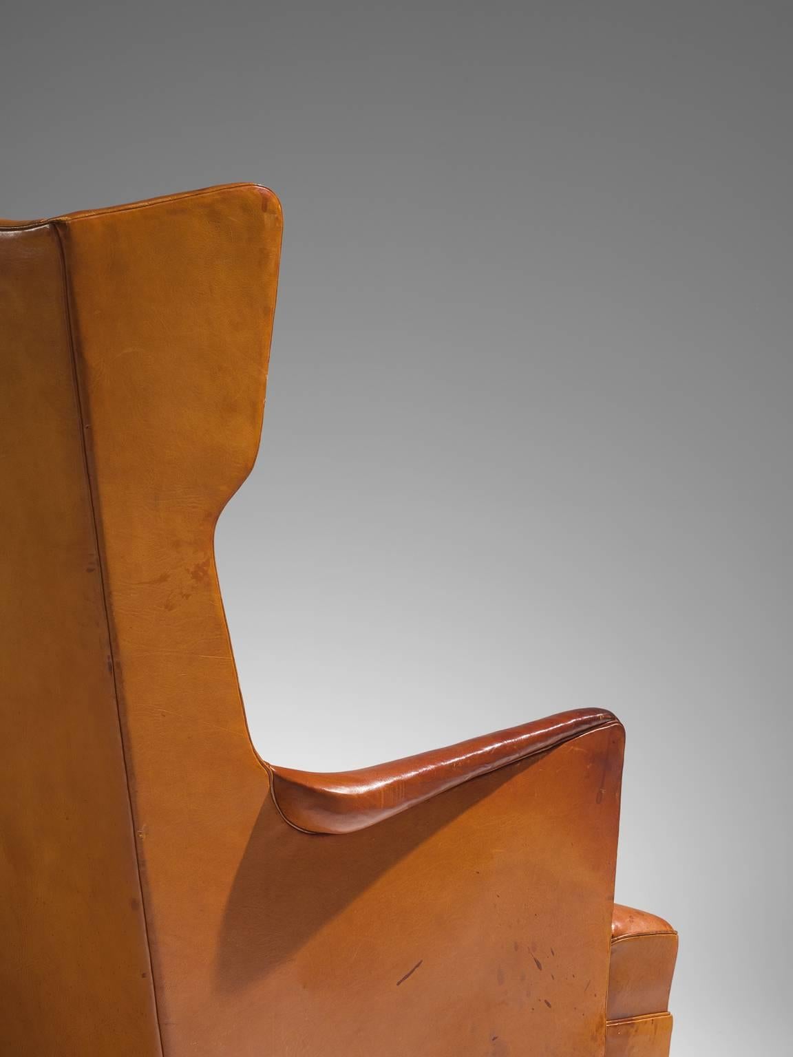Mid-20th Century Frits Henningsen Cognac Wingback Easy Chair