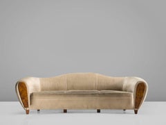 French Handmade Custom Sofa with Burl Front