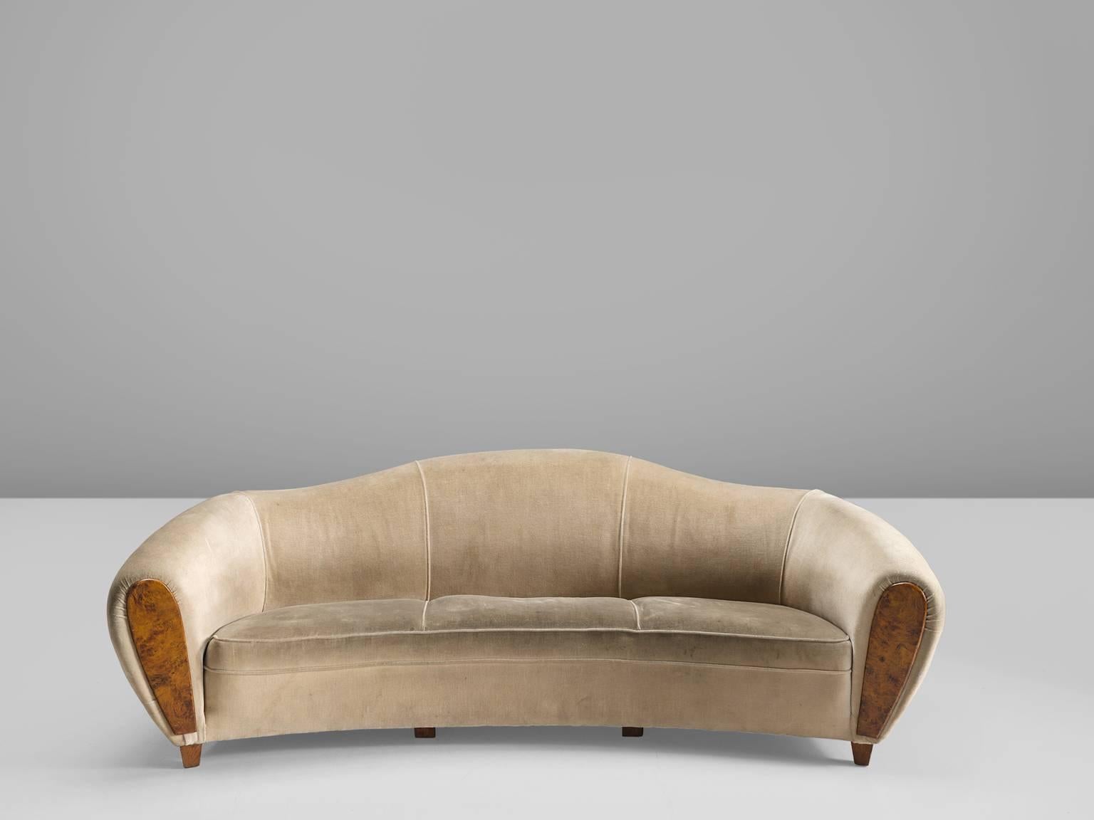Mid-Century Modern French Handmade Custom Sofa with Burl Front 