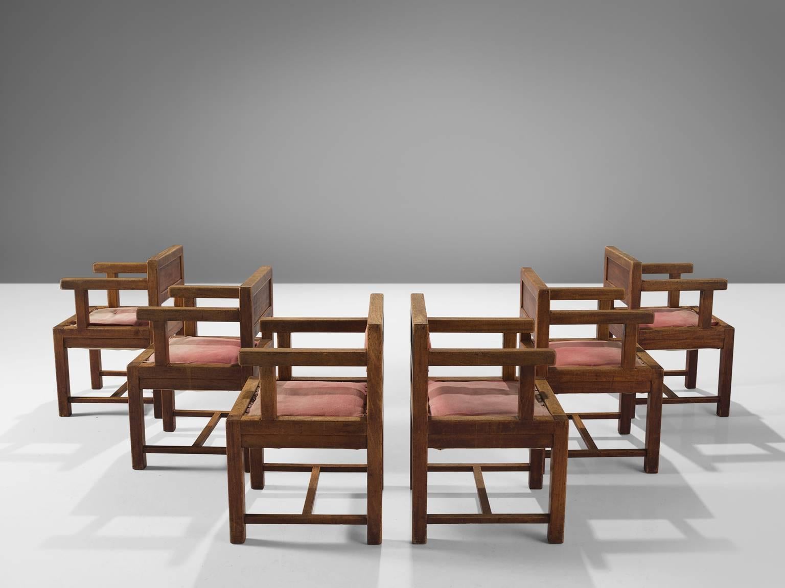 Six French Art Deco Dining Chairs in Mahogany In Excellent Condition In Waalwijk, NL