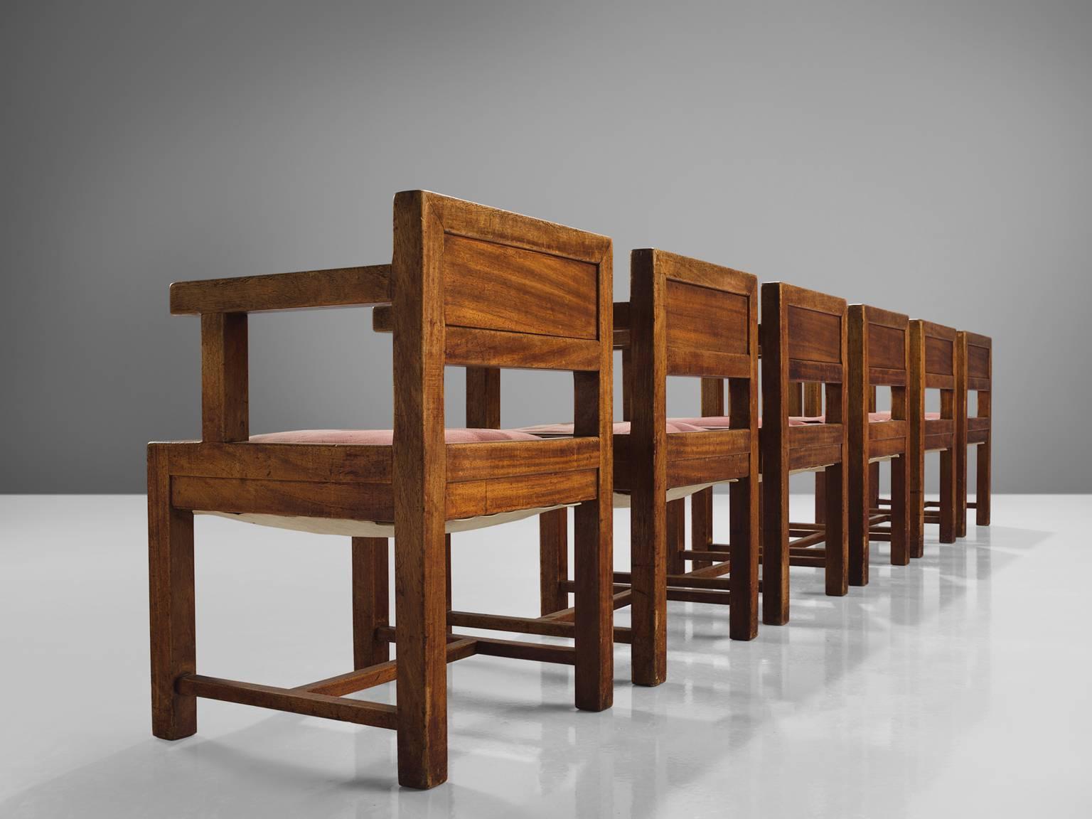 Mid-20th Century Six French Art Deco Dining Chairs in Mahogany