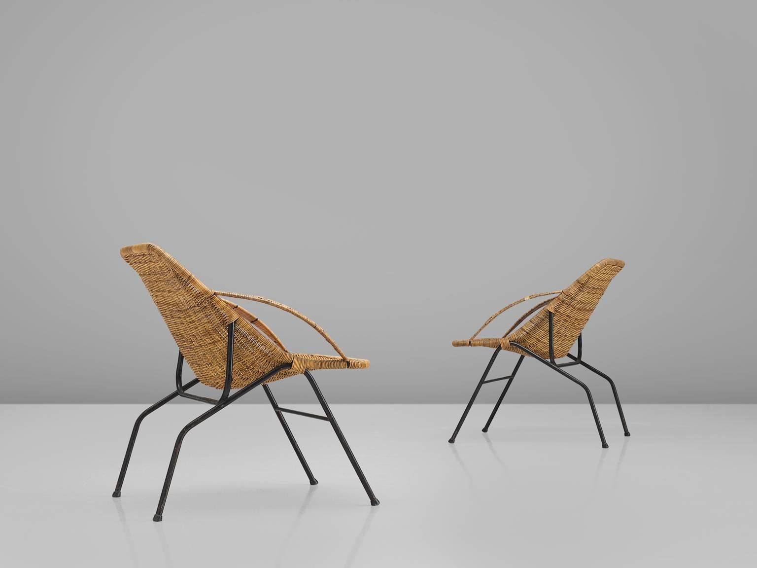 Mid-Century Modern French Woven Cane Chairs, 1950s
