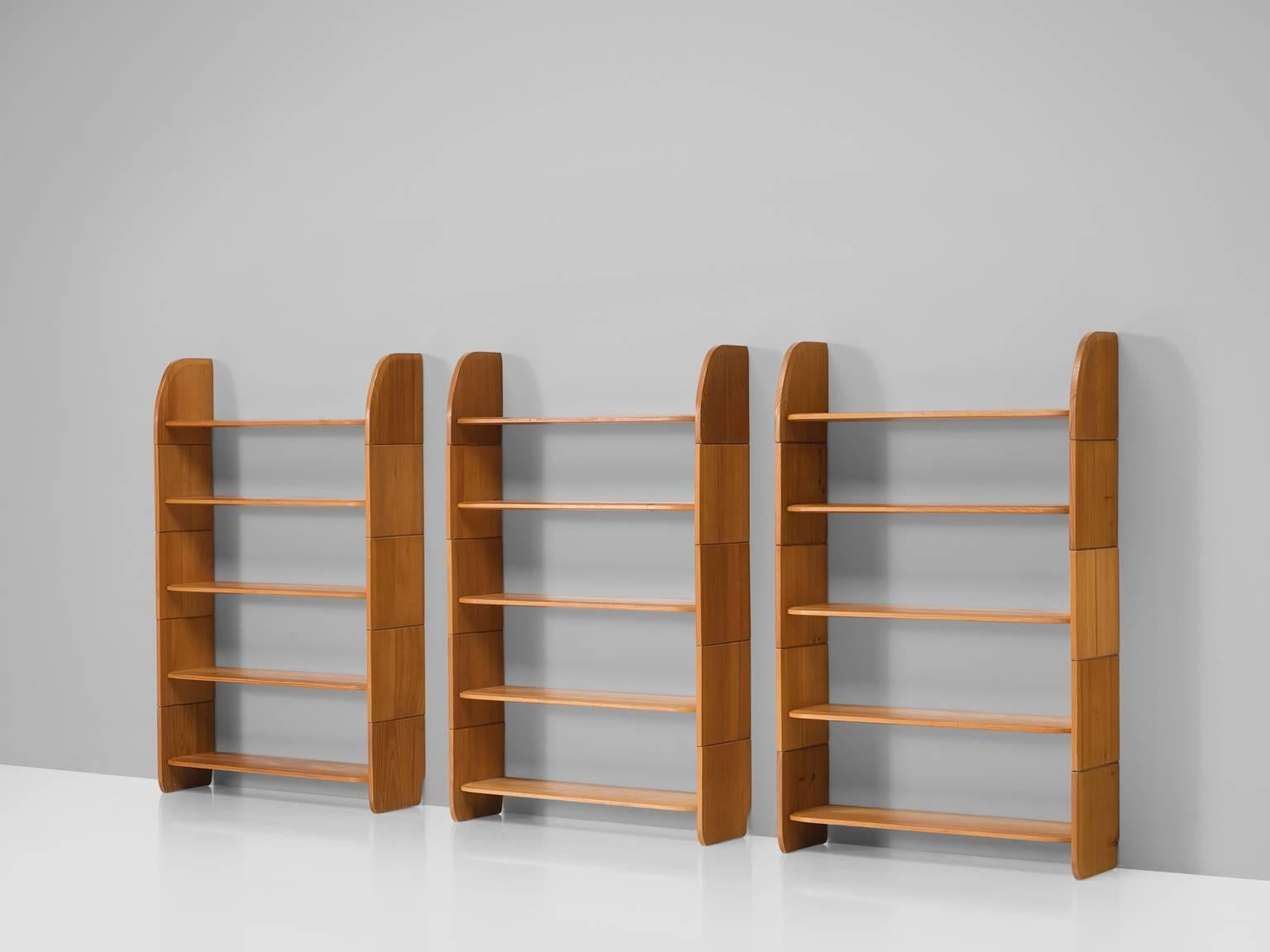 Mid-20th Century Set of Five 'Milani' Solid Pine Bookshelves 