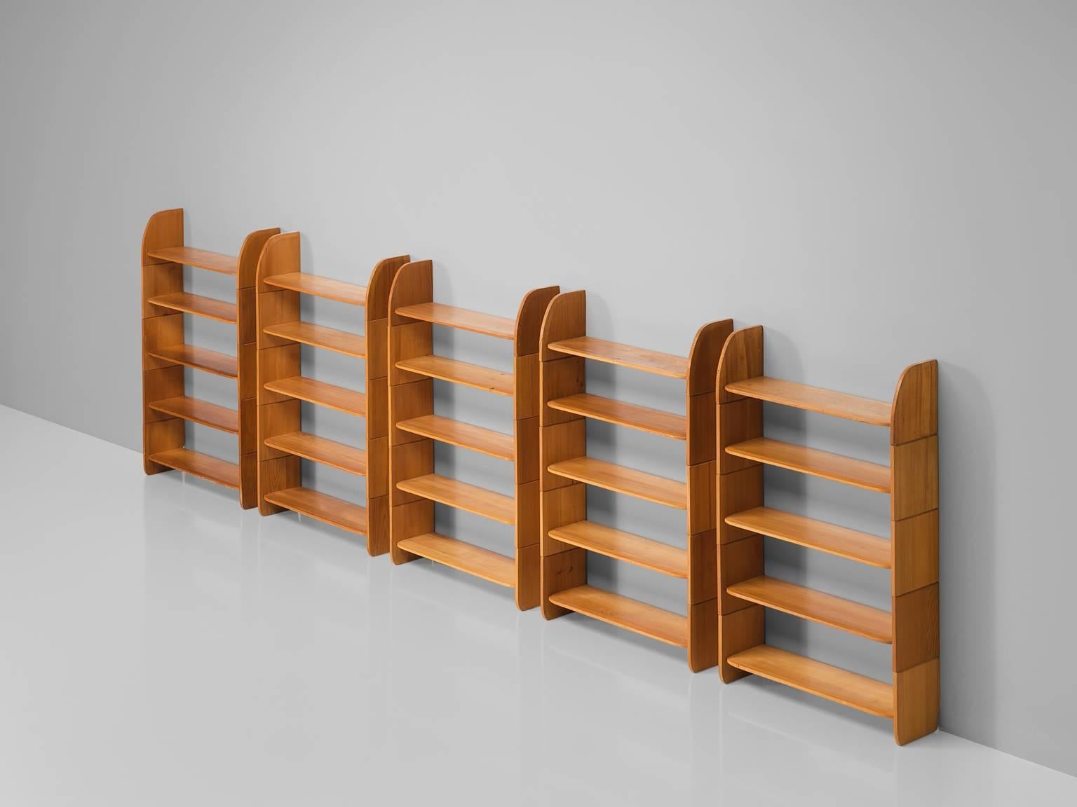 Mid-Century Modern Set of Five 'Milani' Solid Pine Bookshelves 