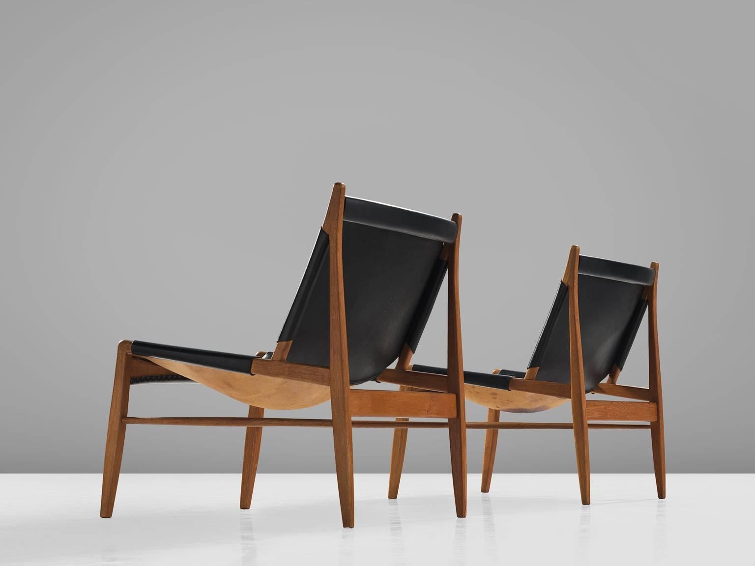Mid-Century Modern Franz Xaver Lutz 'Chimney' Chair in Black Original Leather