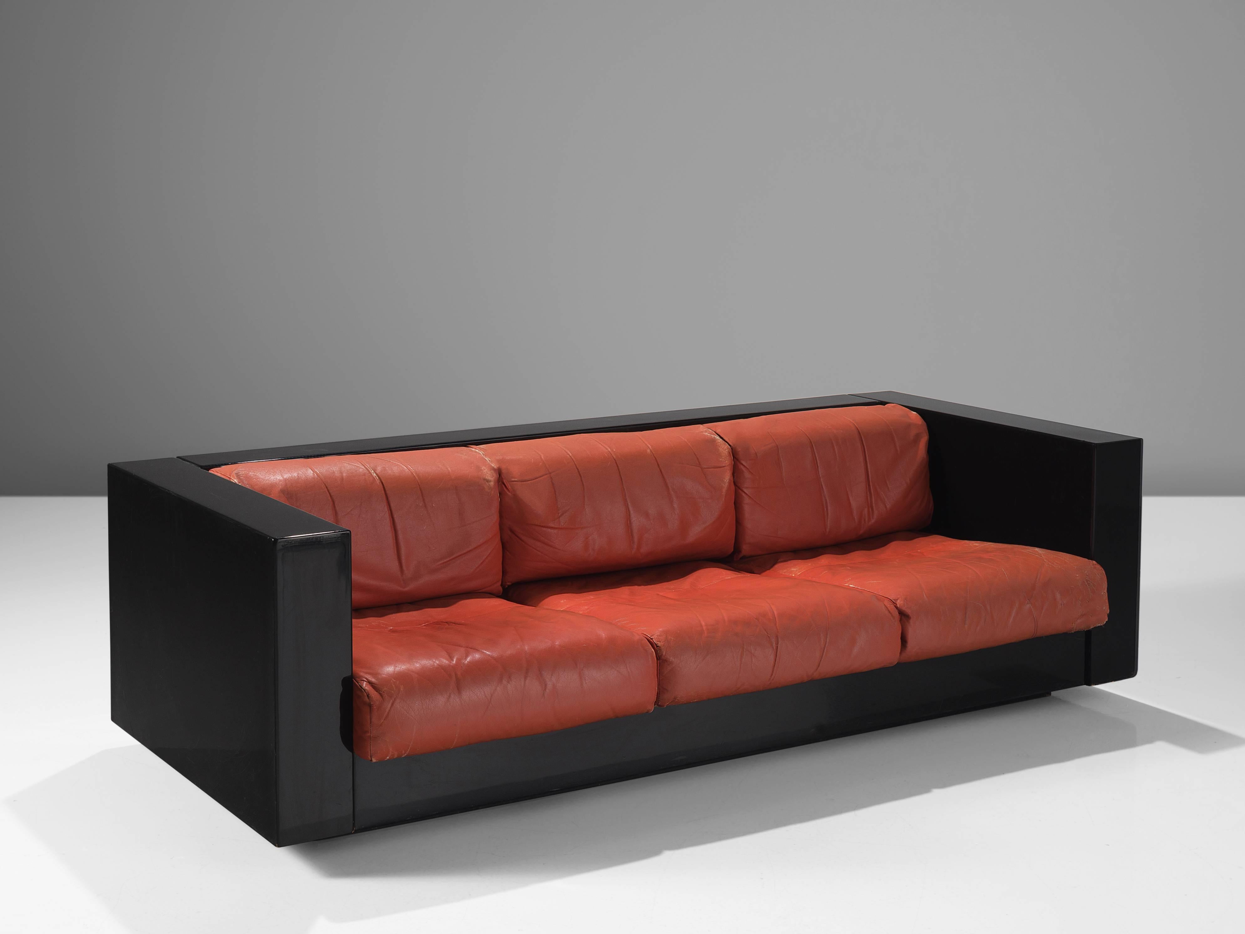 Massimo and Lella Vignelli for Poltronova, wood and leather, Italy, 1964. 

This sofa 'Sartoga' is by Italian designer couple Lella & Massimo Vignelli. The Vignelli's were known for their clear designs, the piece is completely free from decorative