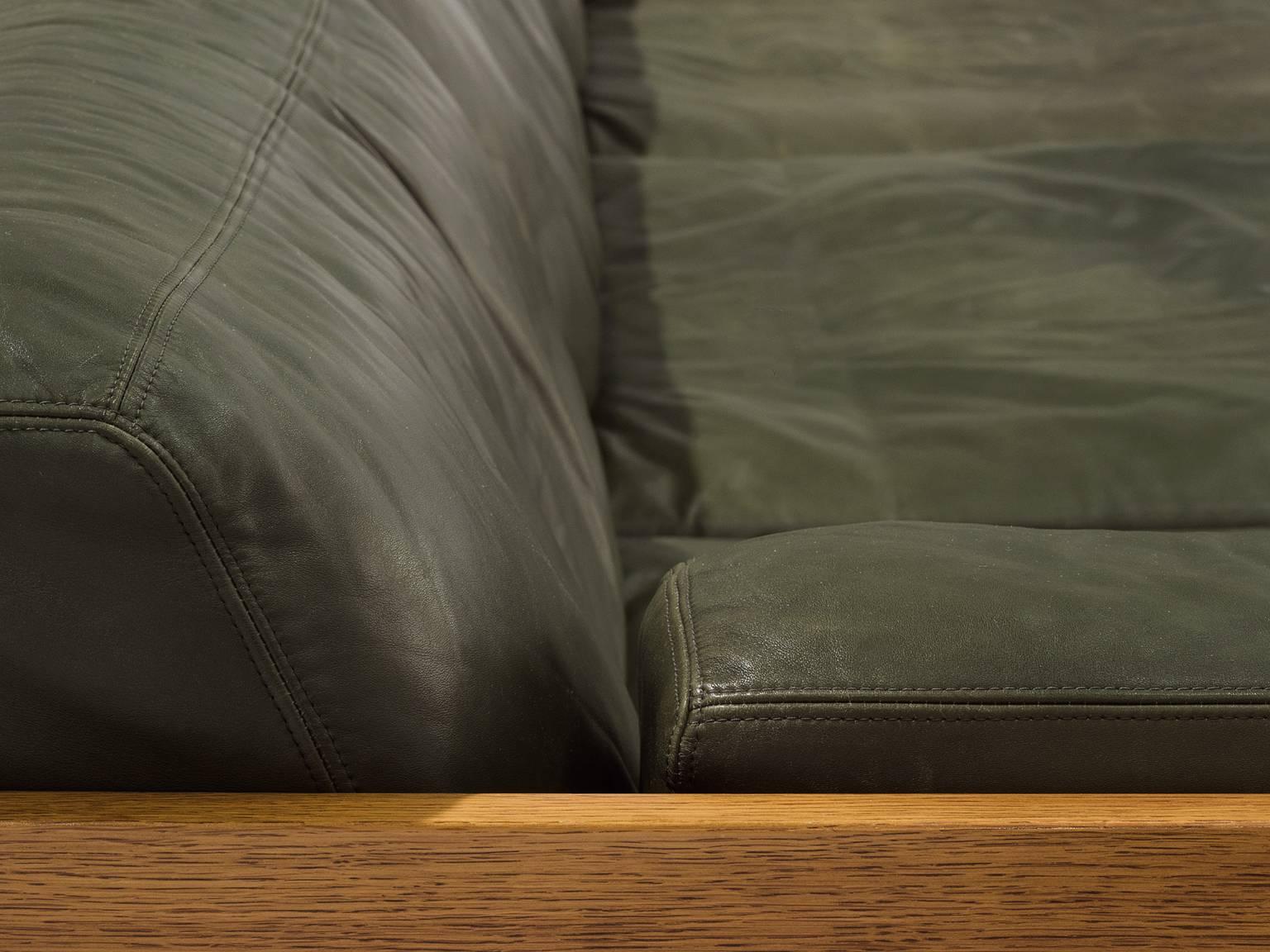 European Large Sectional Deep Green Leather Sofa