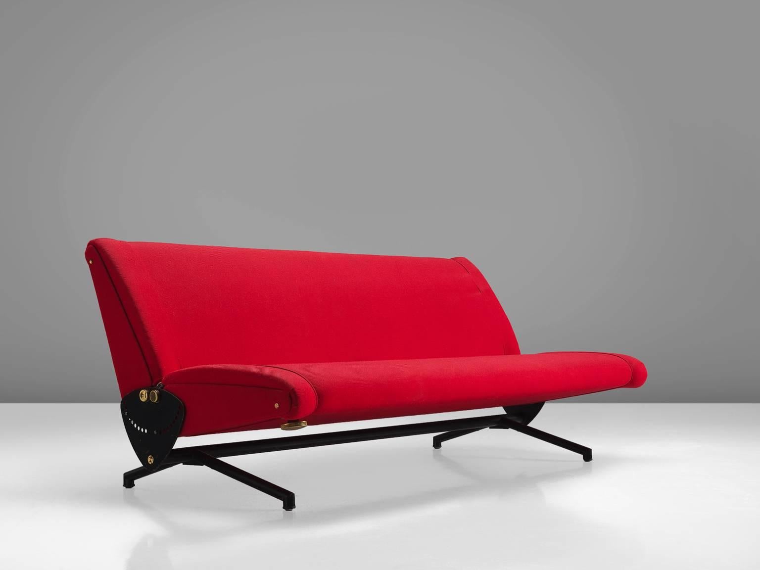 Osvaldo Borsani for Tecno, sofa and daybed model D70, in steel, brass and red fabric, Italy, 1954.

This adjustable sofa in red upholstery was presented on the Triennale of Milan in 1954 where it won the Gold Medal for design. No surprise as this