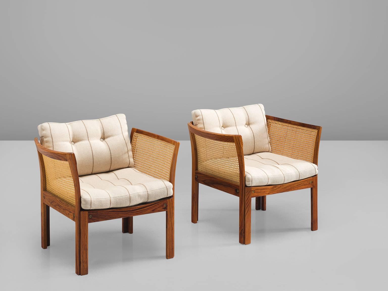 Scandinavian Modern Illum Wikkelsø Pair of Chairs in Rosewood and Cane
