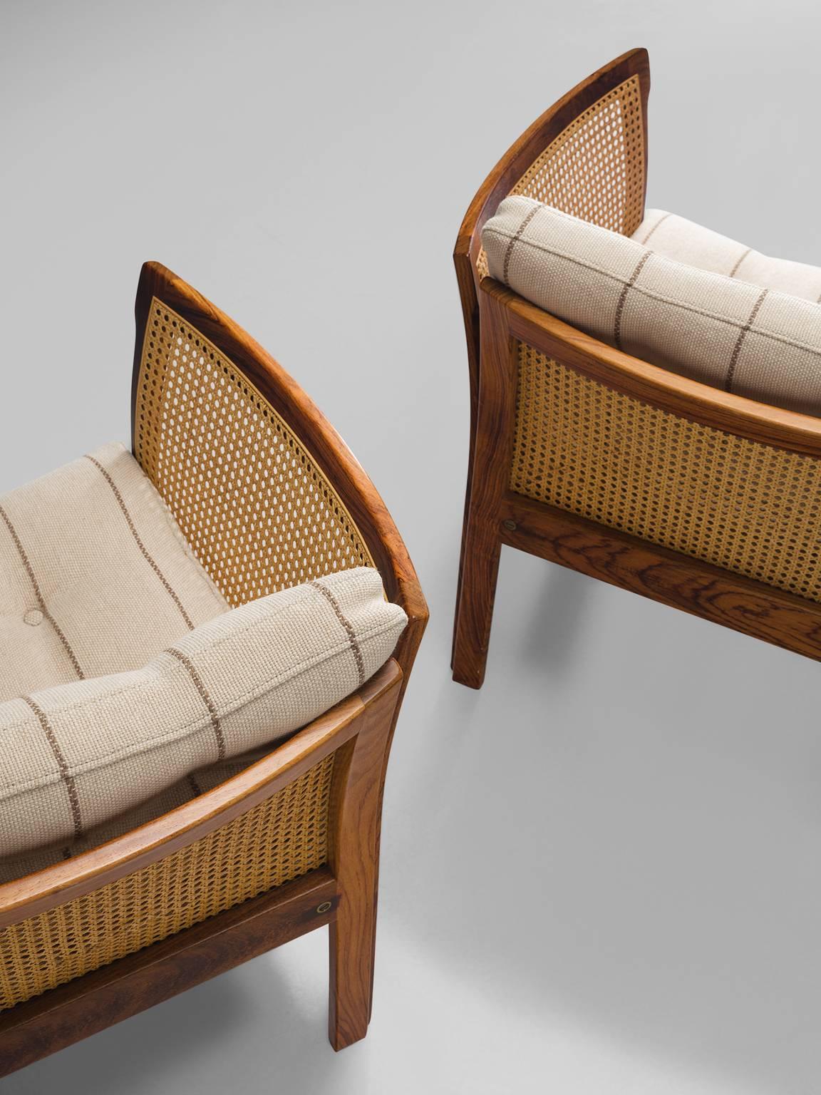 Mid-20th Century Illum Wikkelsø Pair of Chairs in Rosewood and Cane