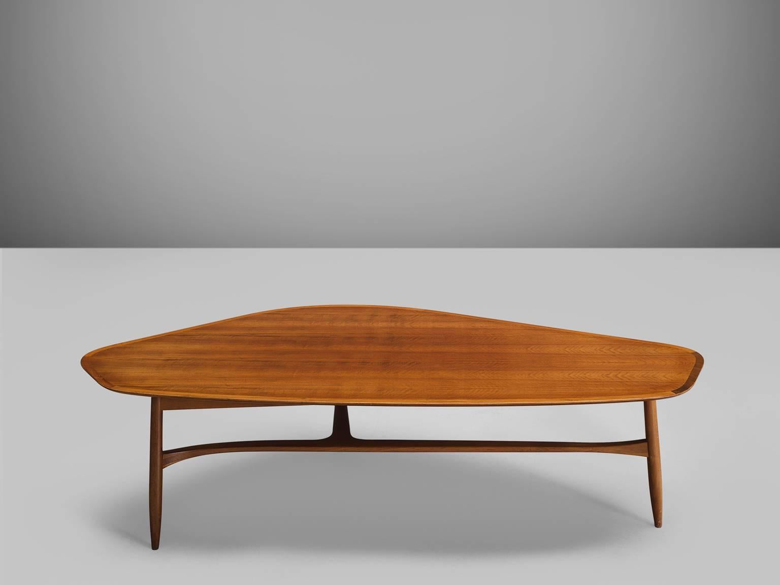 Scandinavian Modern Danish Freeform Coffee Table with Tripod Legs