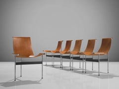 Set of Six Katavolos, Kelly and Littell T-Chairs in Original Cognac Leather