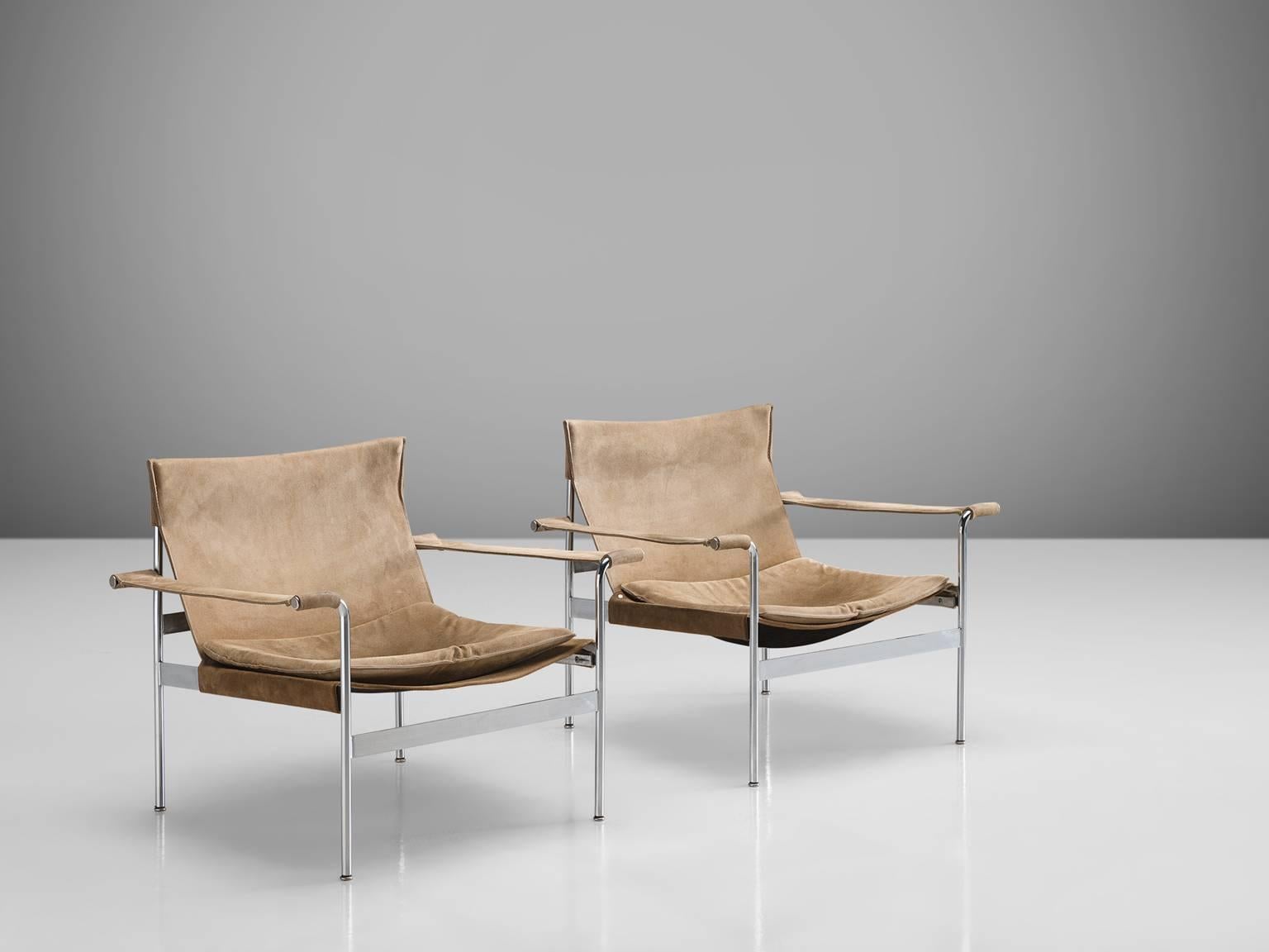 Mid-Century Modern Hans Könecke Pair of Suede Sling Lounge Chairs