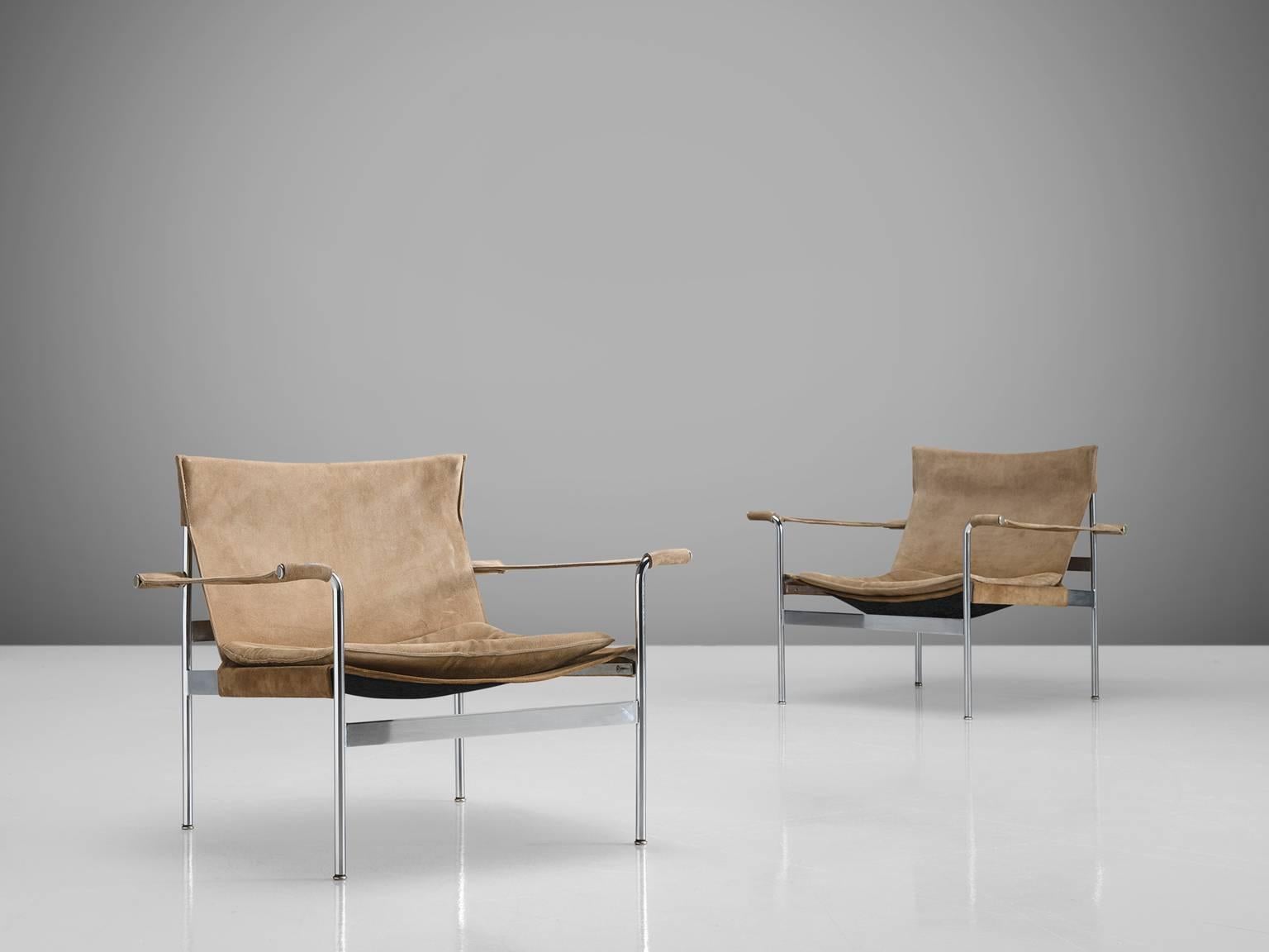 Hans Könecke Pair of Suede Sling Lounge Chairs In Good Condition In Waalwijk, NL