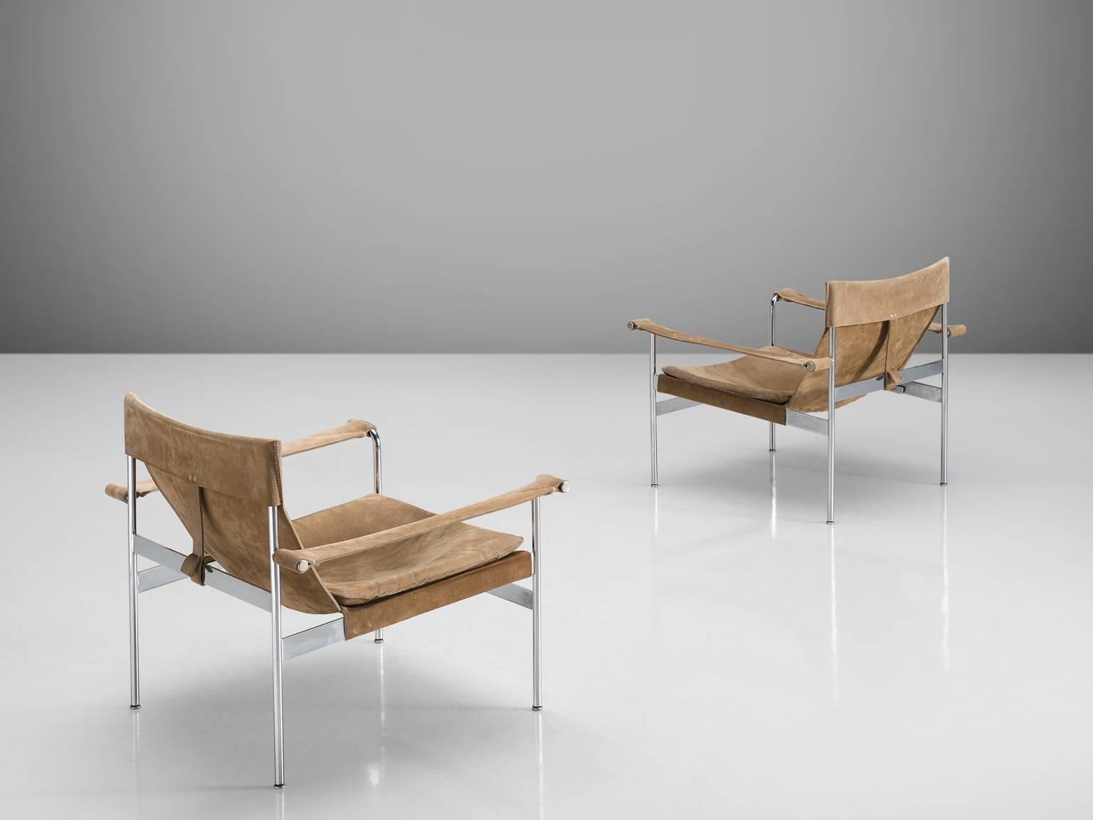 German Hans Könecke Pair of Suede Sling Lounge Chairs