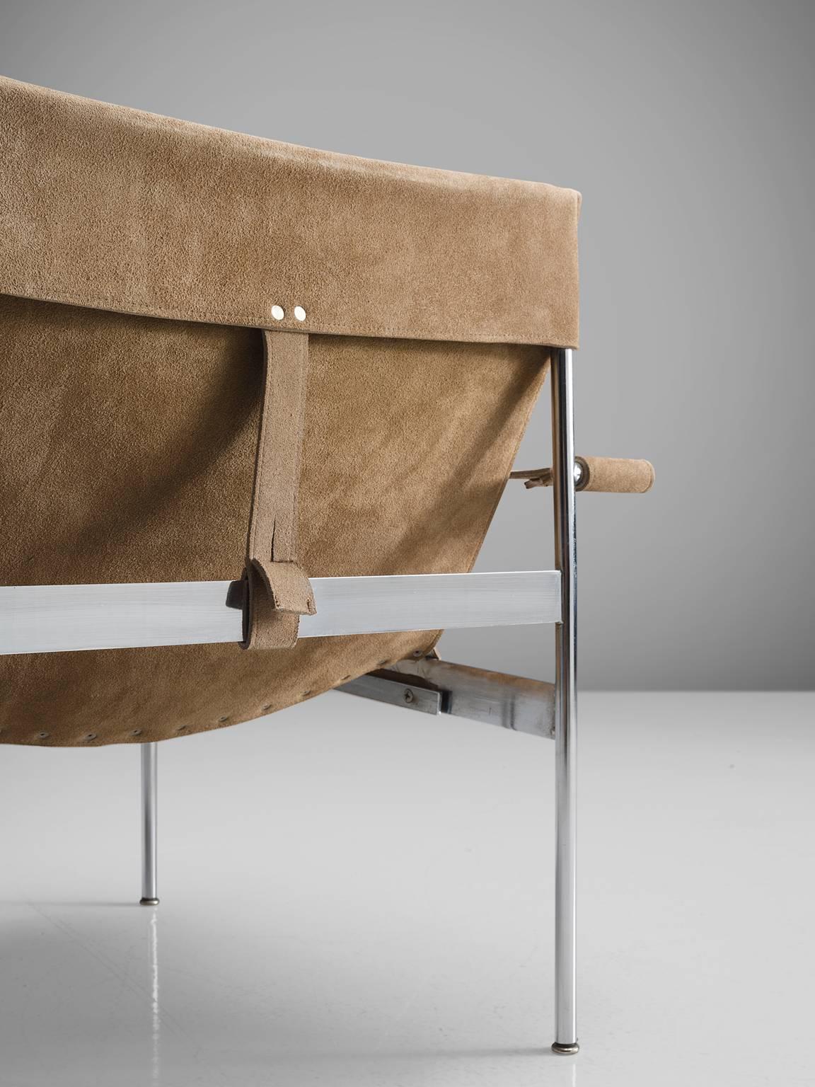 Mid-20th Century Hans Könecke Pair of Suede Sling Lounge Chairs