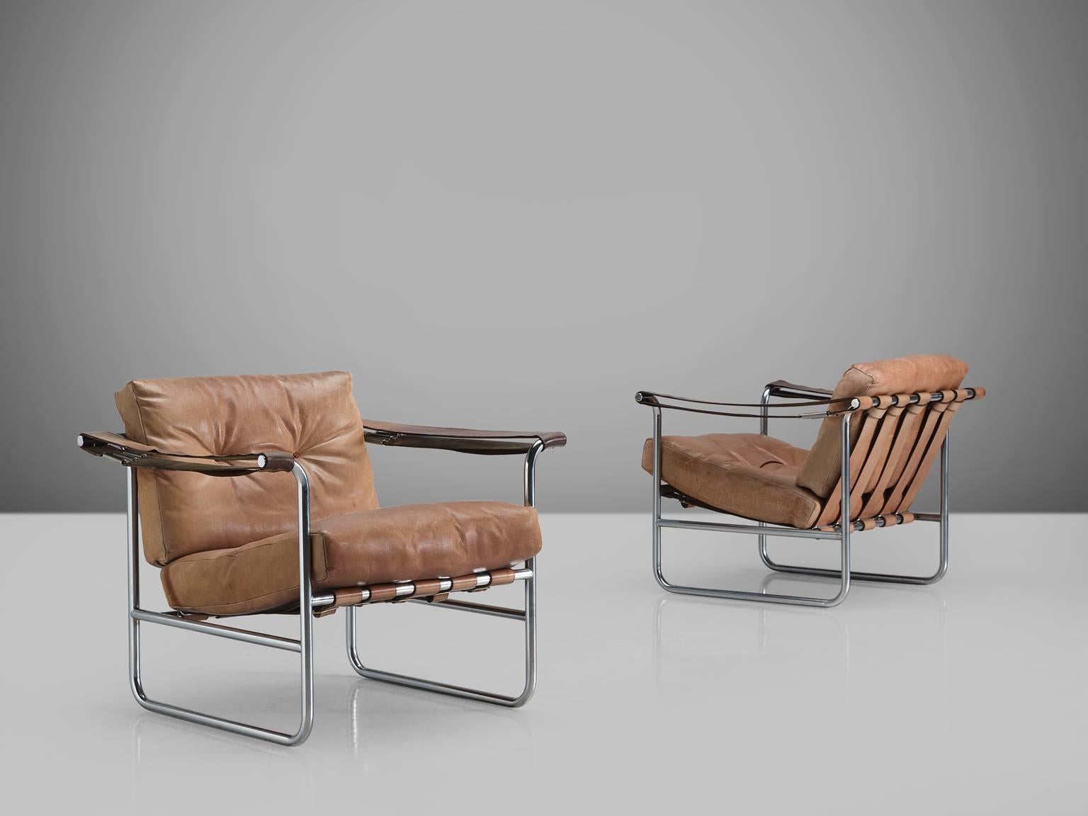 Mid-20th Century Swiss Pair of Leather Armchairs by Hans Eichenberger for De Sede