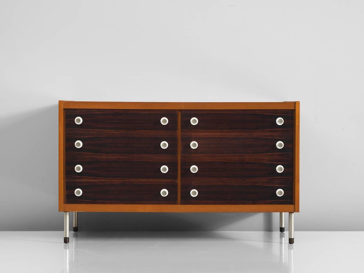 Mid-Century Modern George Coslin Cabinet with Eight Drawers in Teak and Metal