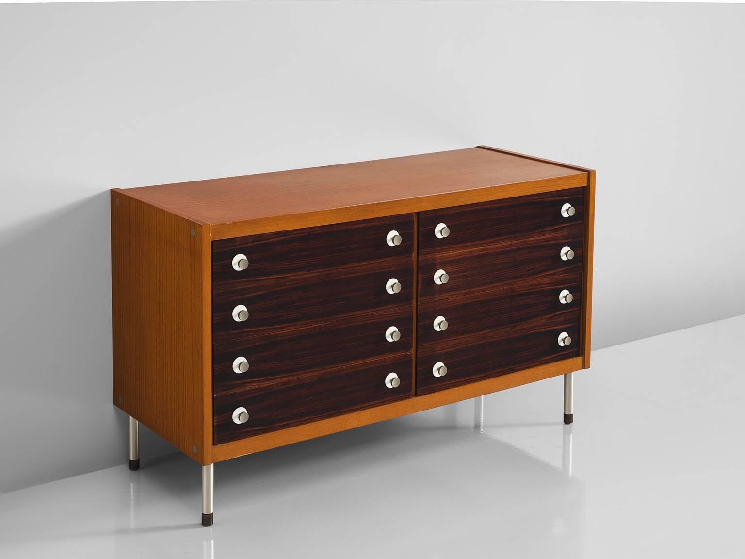 Italian George Coslin Cabinet with Eight Drawers in Teak and Metal