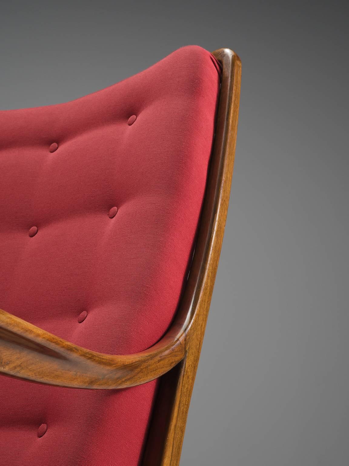 Fabric Italian Easy Chair for Cassina in Walnut 