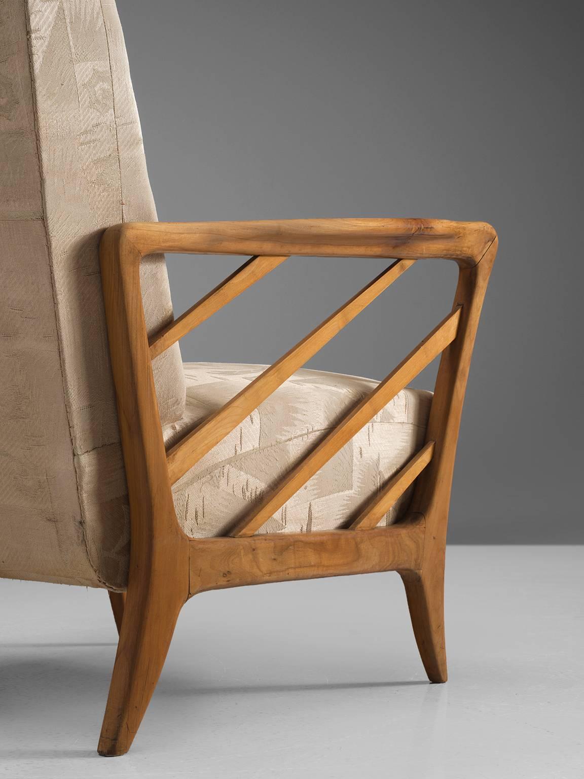 Fabric Italian Walnut Easy Chairs, circa 1960