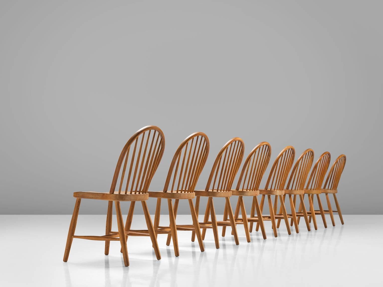 Scandinavian Modern Frits Henningsen Set of Eight Windsor Chairs