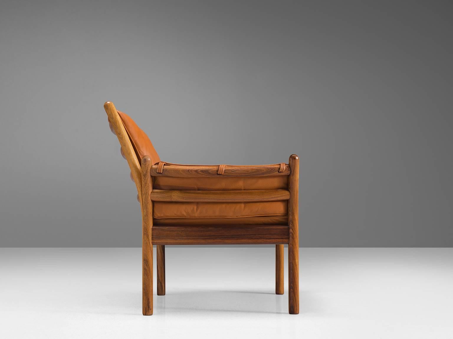 Scandinavian Modern Illum Wikkelsø 'Genius' Chair in Rosewood and Cognac Leather