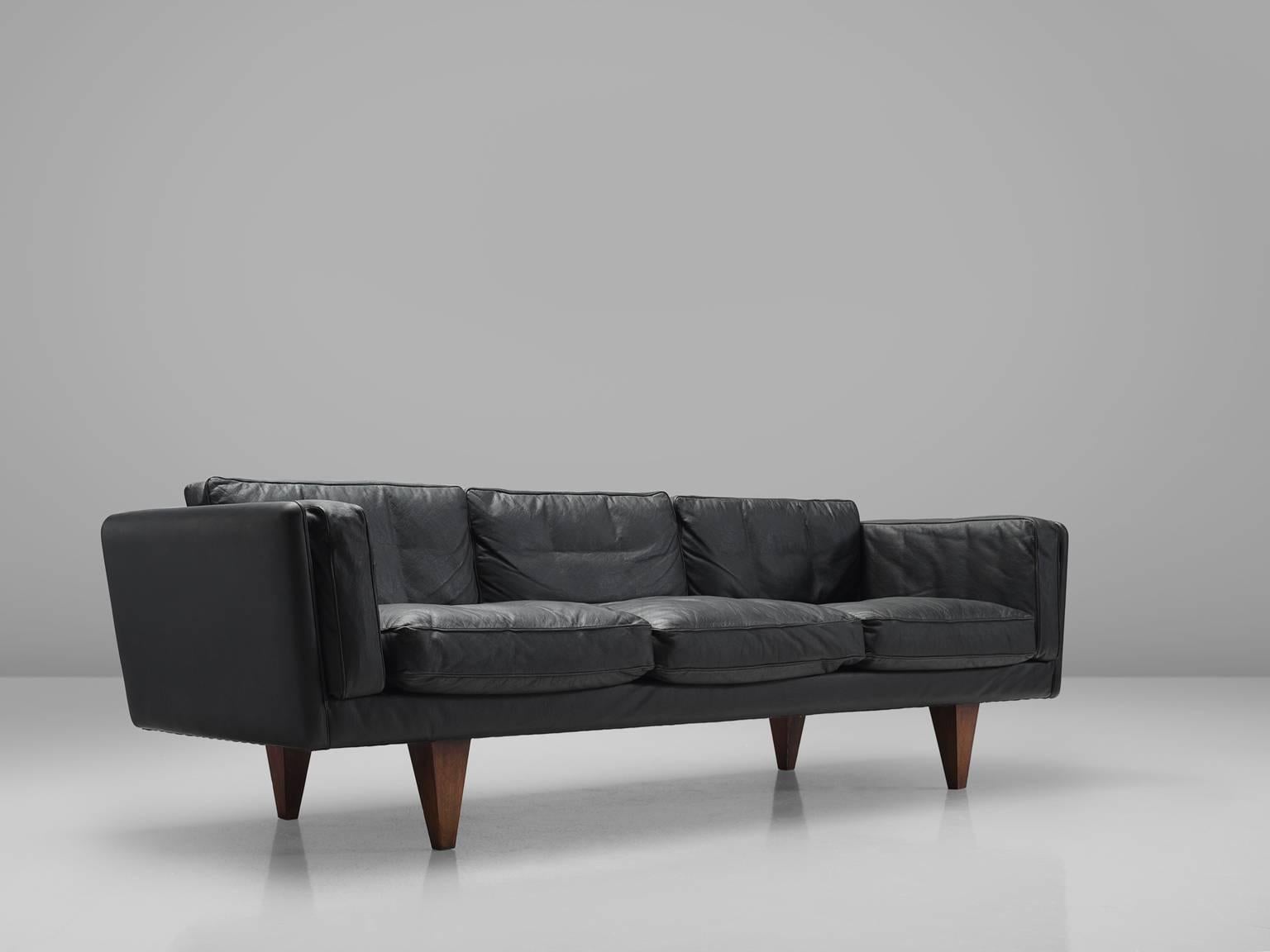 Scandinavian Modern Illum Wikkelsø Fully Restored Sofa in Black Leather