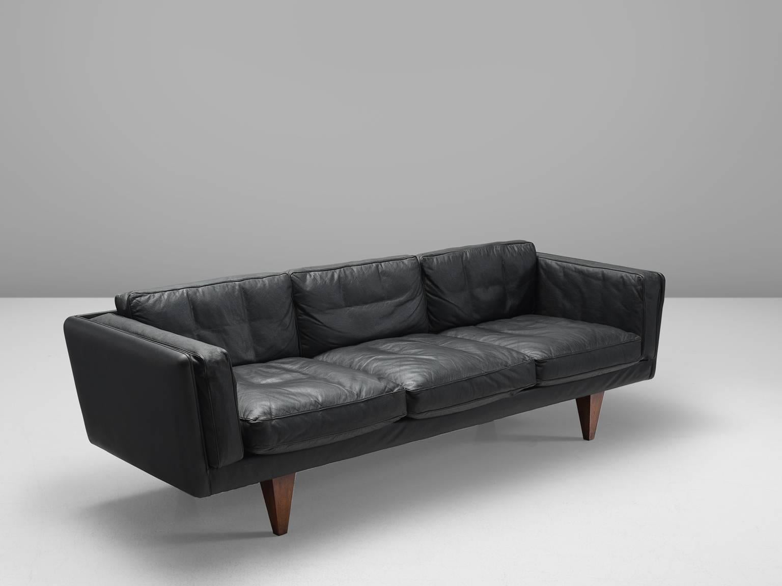 Danish Illum Wikkelsø Fully Restored Sofa in Black Leather