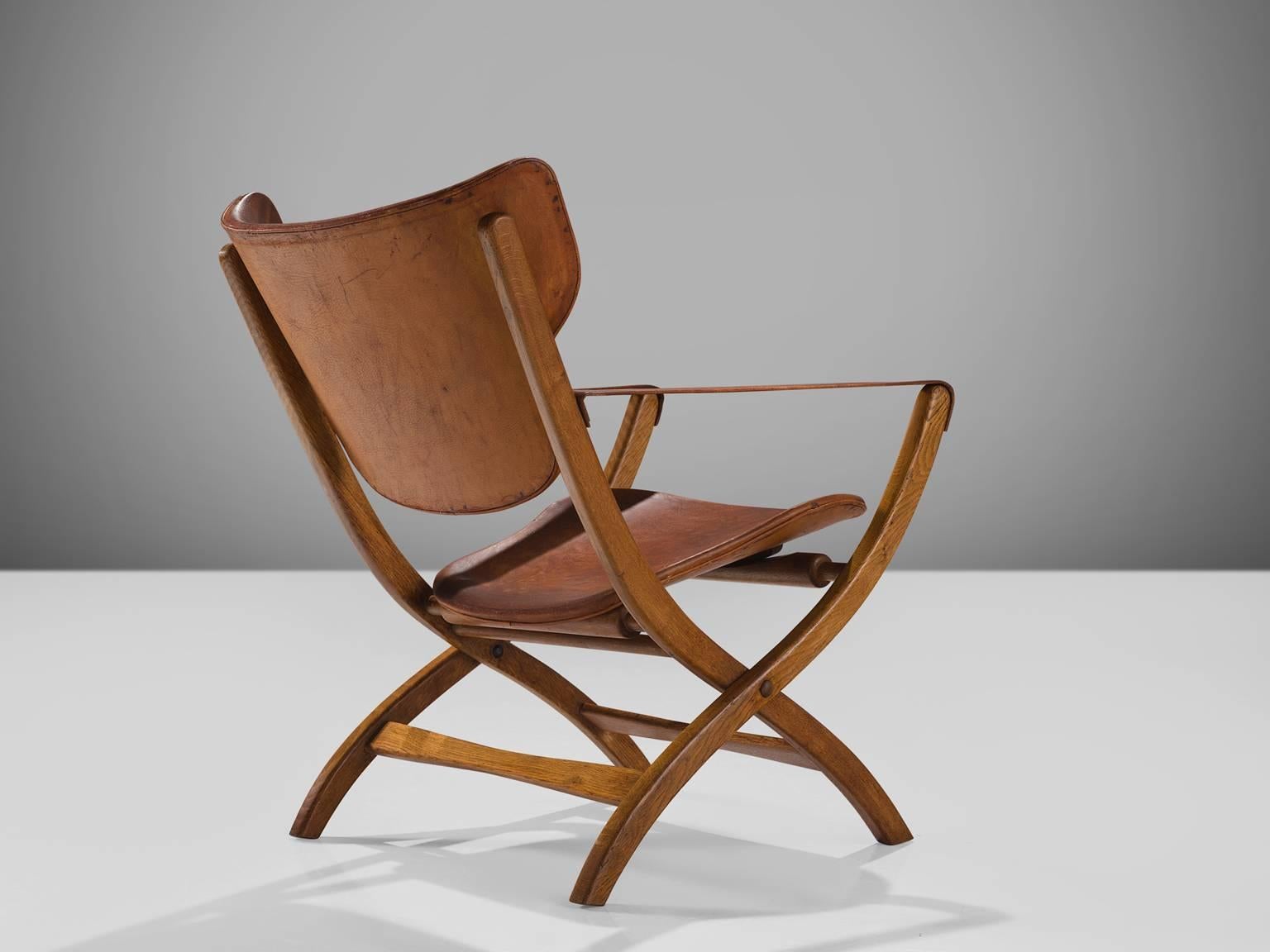 Scandinavian Modern Poul Hundevad 'Egyptian' Chair in Cognac Leather