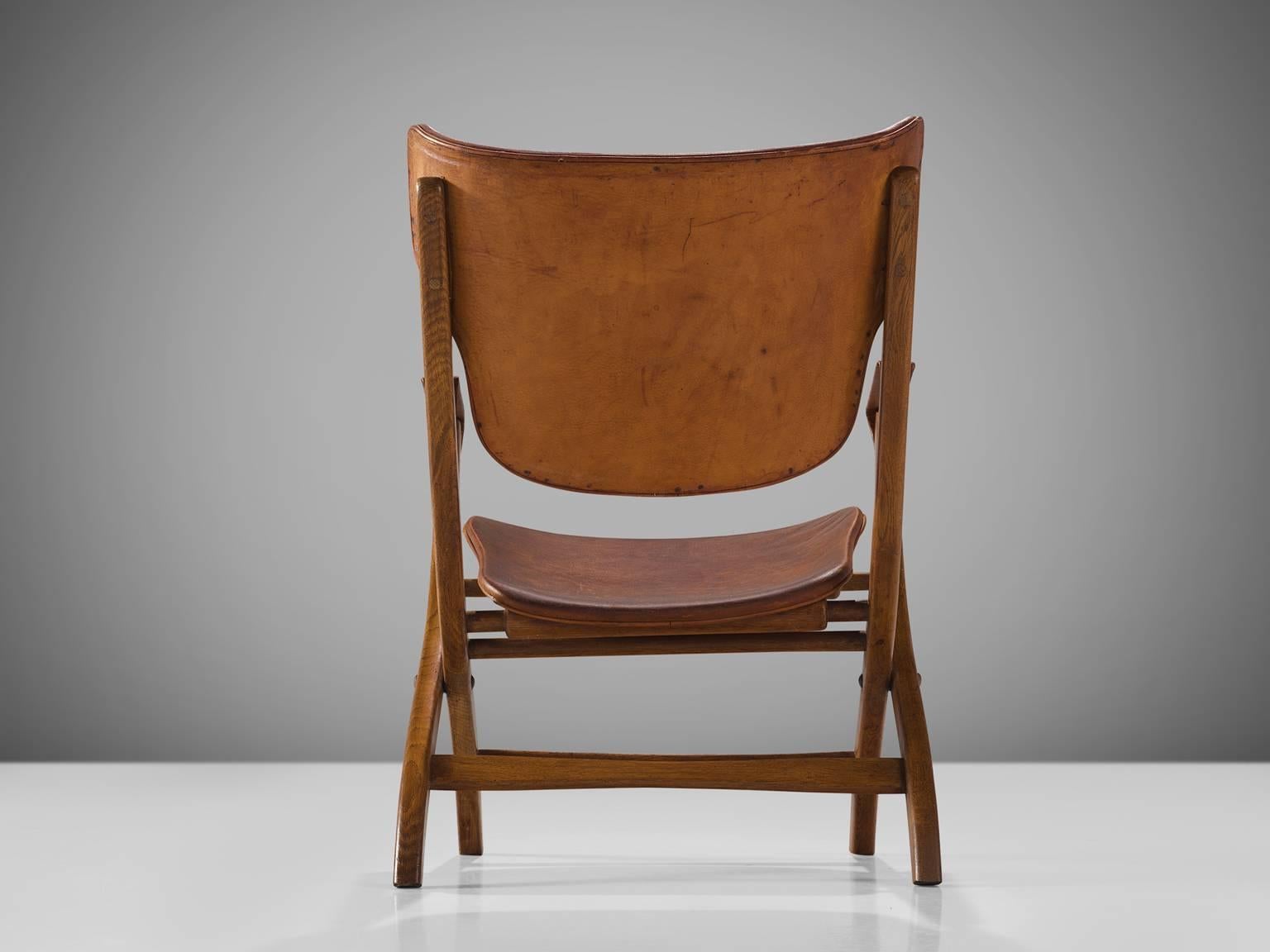 Poul Hundevad 'Egyptian' Chair in Cognac Leather In Good Condition In Waalwijk, NL