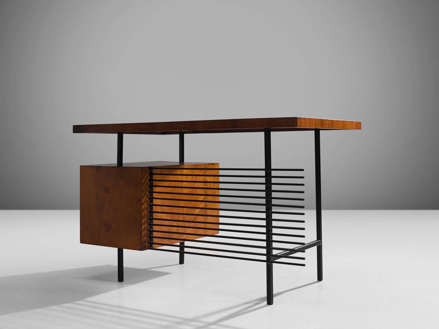 Brazilian Desk by Geraldo de Barros in Rosewood and Black Steel In Good Condition In Waalwijk, NL