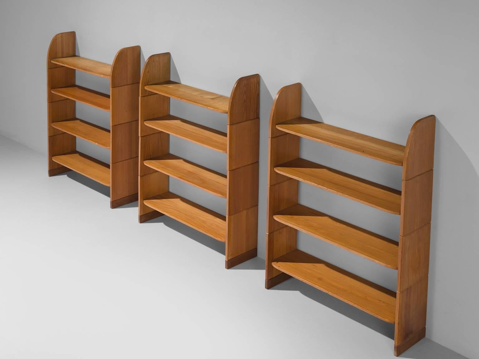 Mid-Century Modern Set of Three 'Milani' Solid Pine Bookshelves 