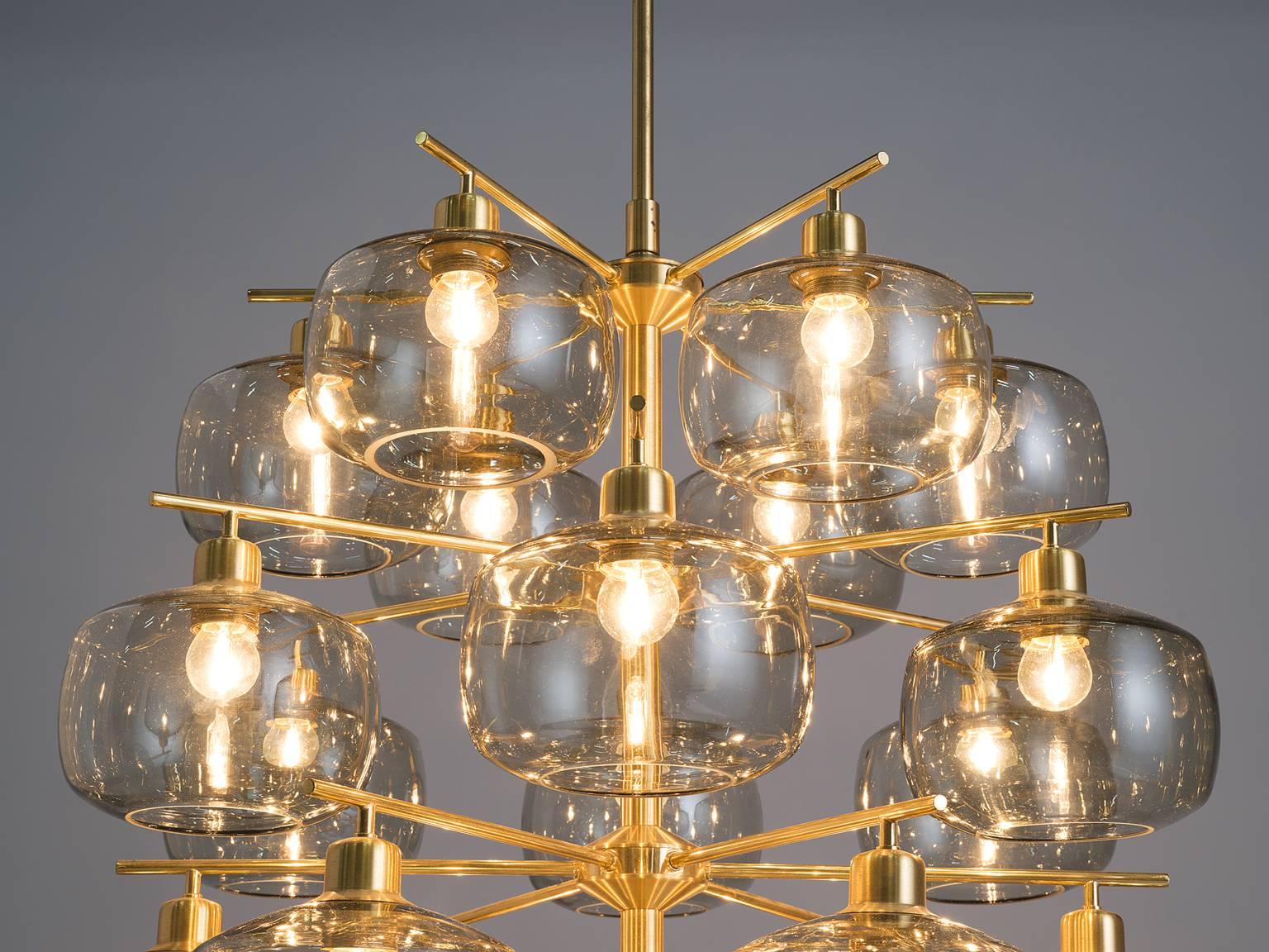 Brass Eight Large Swedish Chandeliers by Holger Johansson, 1952