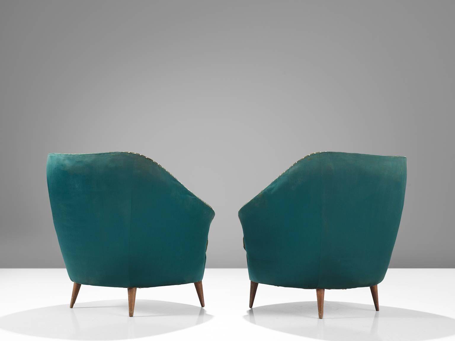 Mid-Century Modern Italian Reupholstered Quilted Armchairs, 1950s