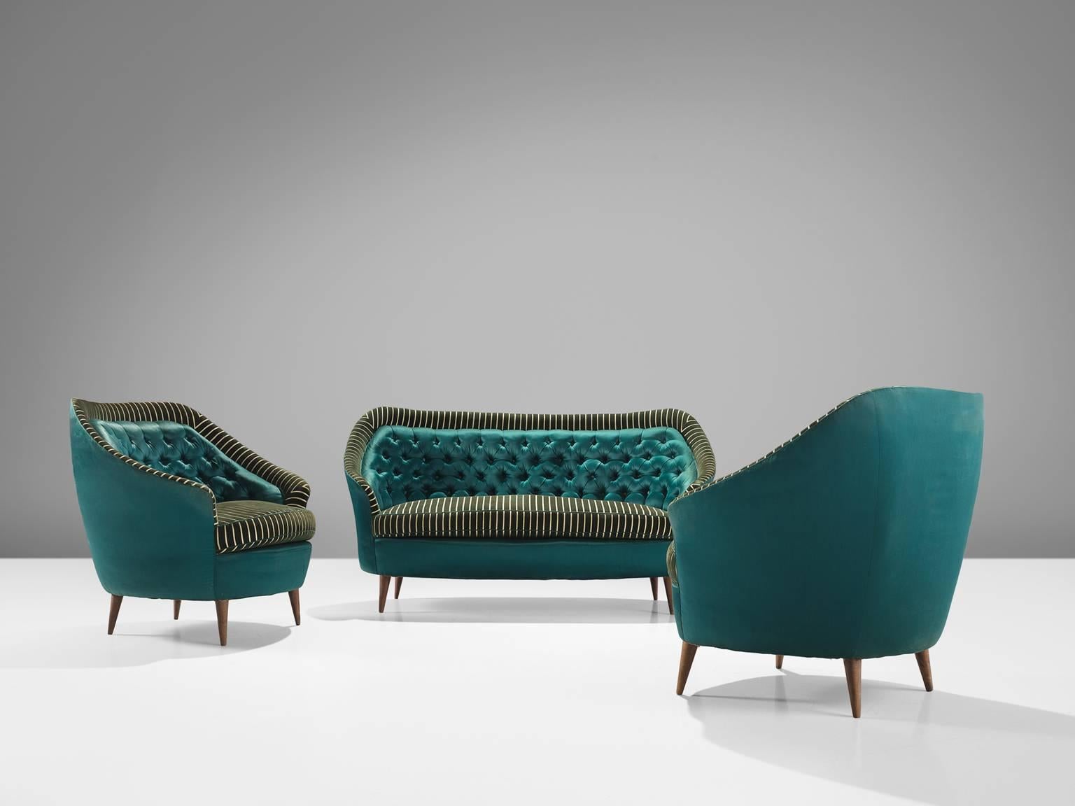 Italian Reupholstered Quilted Armchairs, 1950s 1