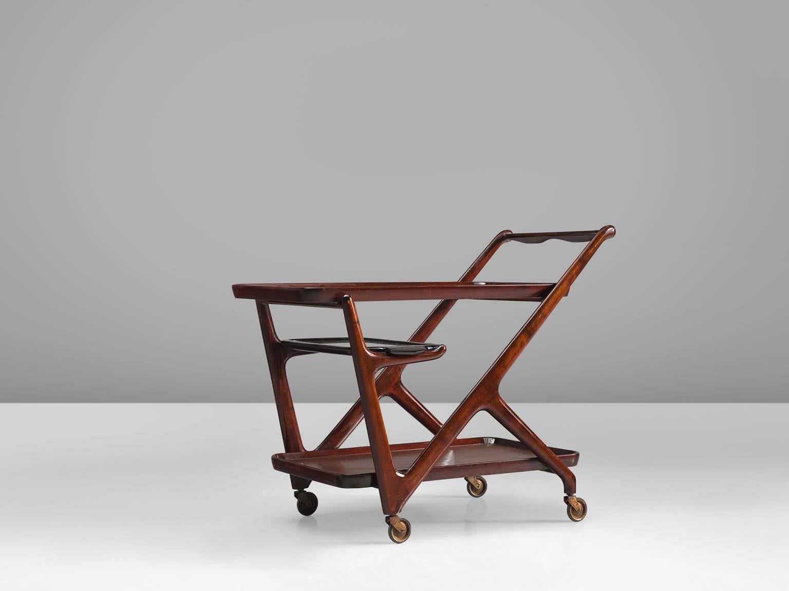 Mid-Century Modern Cesare Lacca Trolley in Wood and Glass, 1950s