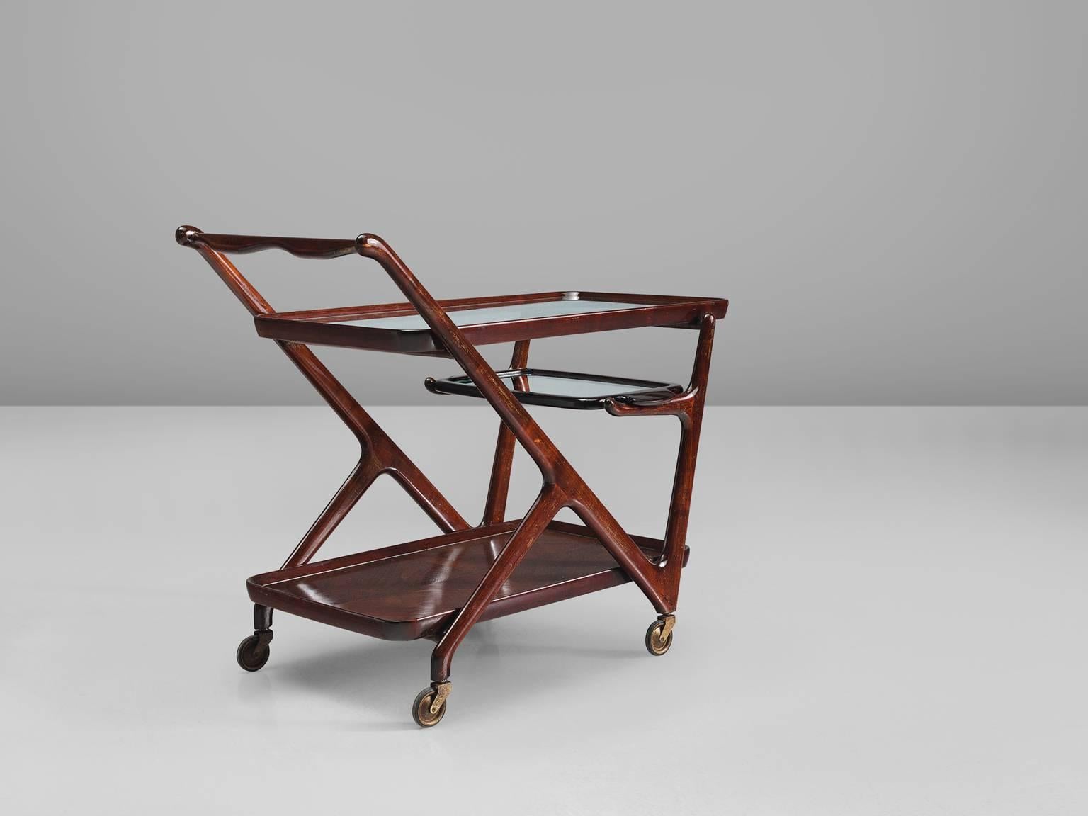 Italian Cesare Lacca Trolley in Wood and Glass, 1950s