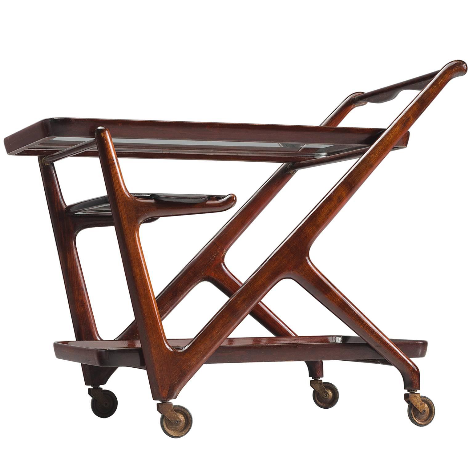 Cesare Lacca Trolley in Wood and Glass, 1950s