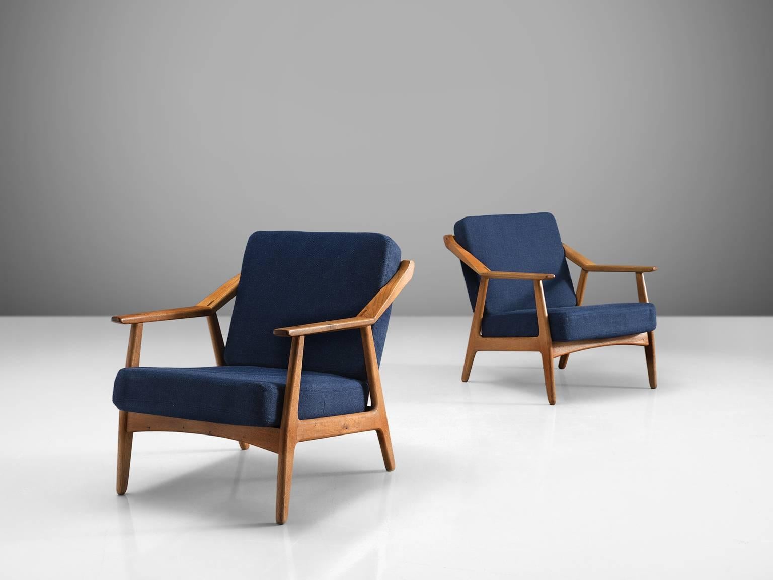 French Solid Oak Danish Midcentury Armchairs