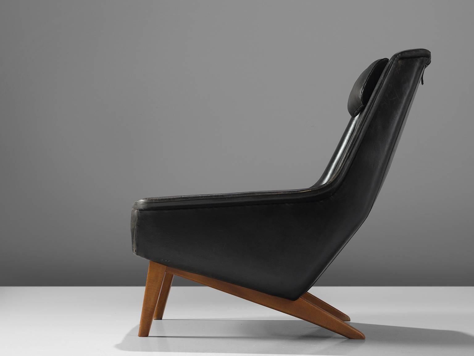 Scandinavian Modern Folke Ohlsson Original Black Leather Lounge Chair for Fritz Hansen