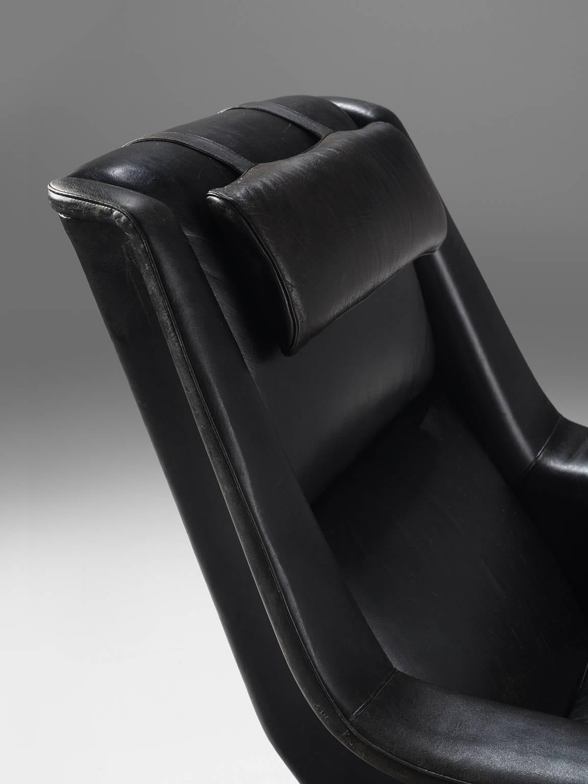 Mid-20th Century Folke Ohlsson Original Black Leather Lounge Chair for Fritz Hansen