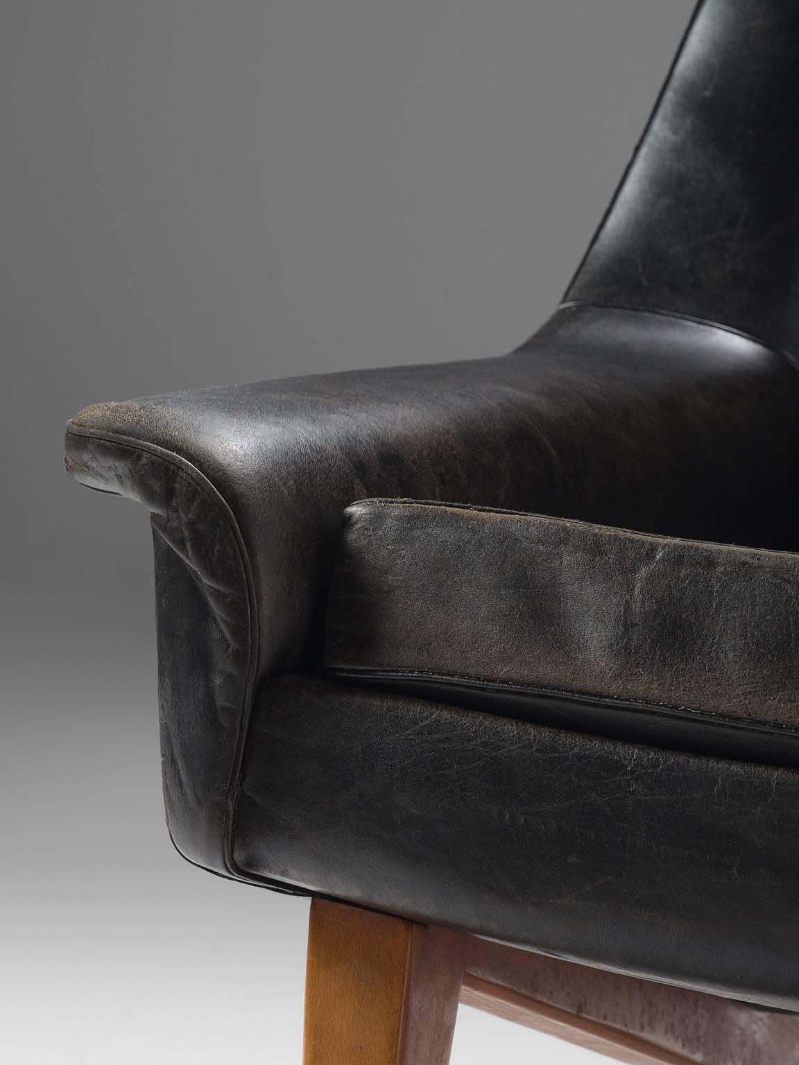 Folke Ohlsson Original Black Leather Lounge Chair for Fritz Hansen 1