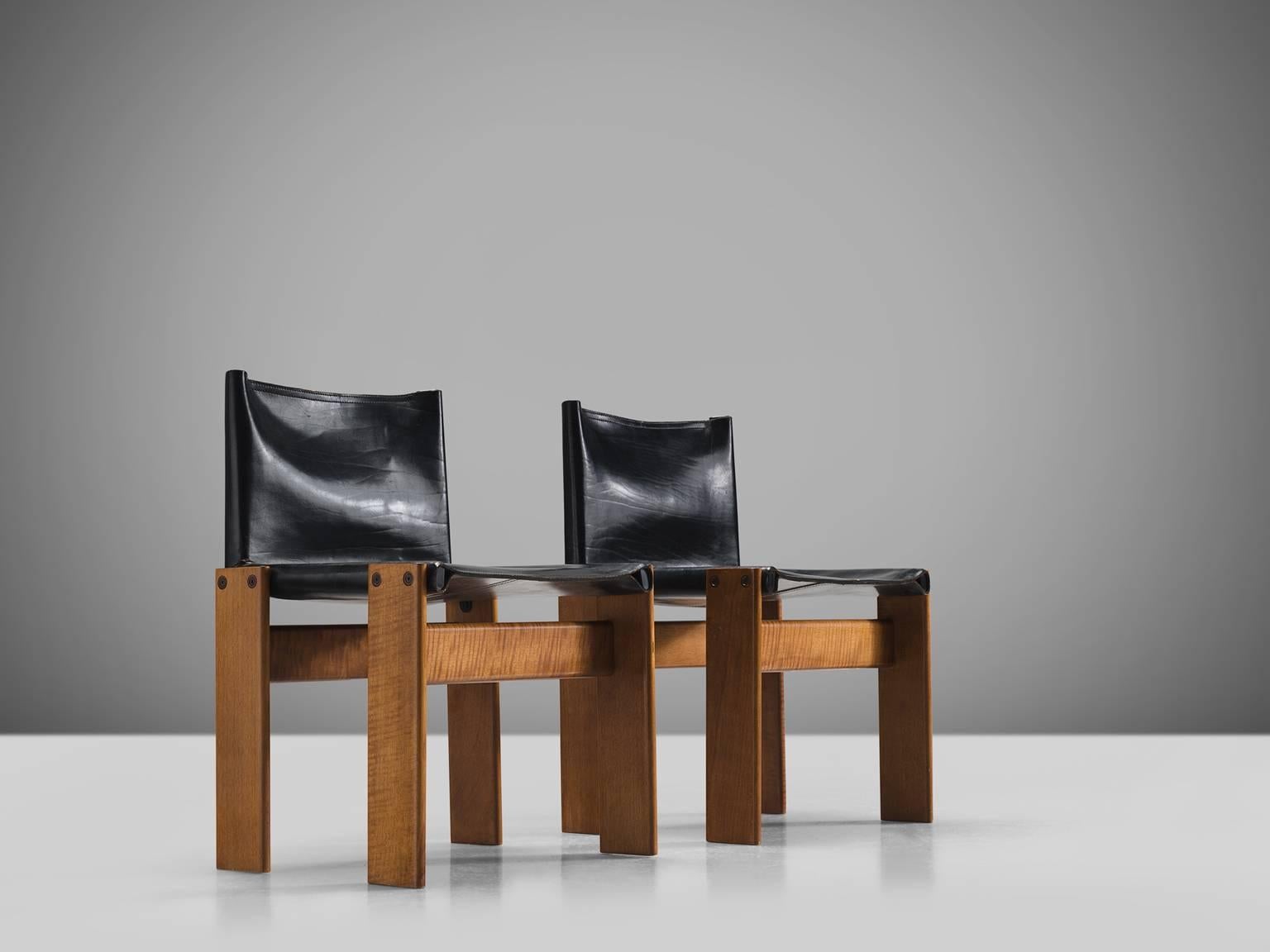 Afra & Tobia Scarpa 'Monk' Chairs in Black Leather In Good Condition In Waalwijk, NL