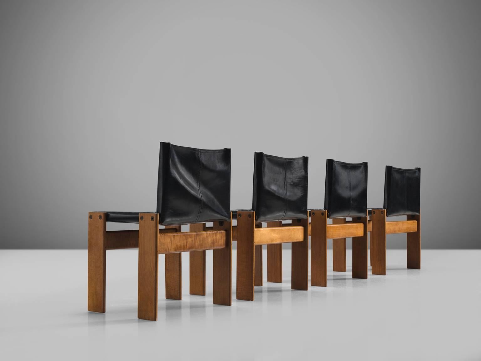 Mid-Century Modern Afra & Tobia Scarpa 'Monk' Chairs in Black Leather