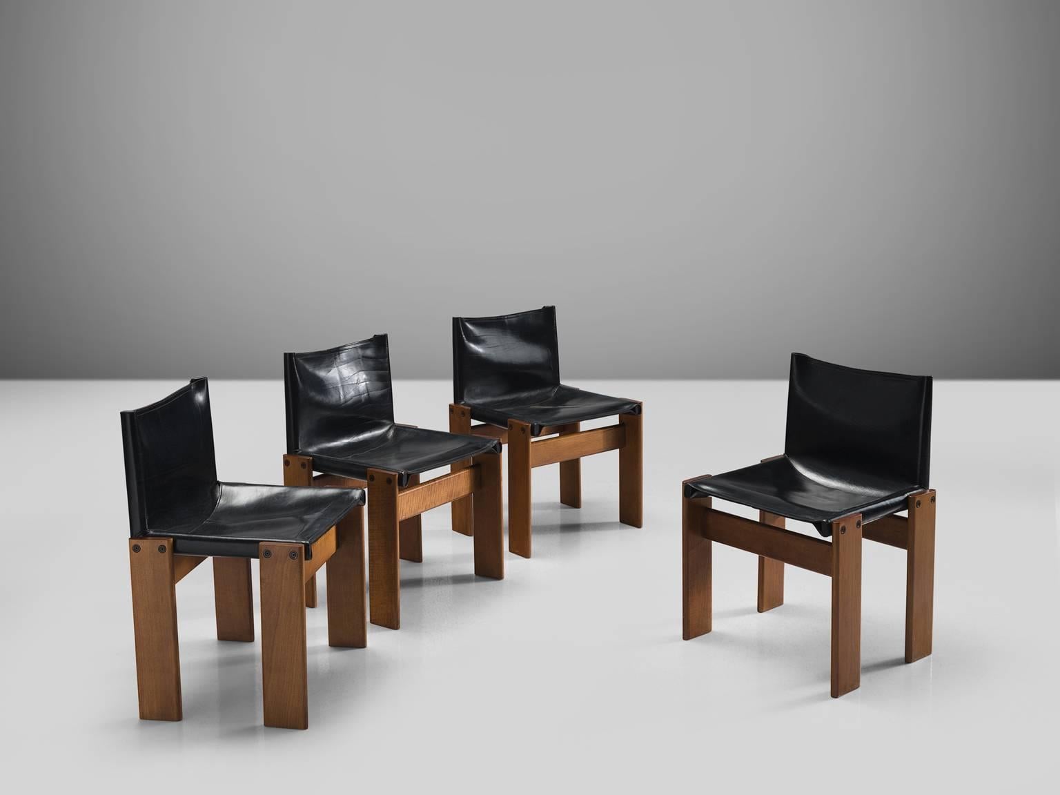 Italian Afra & Tobia Scarpa 'Monk' Chairs in Black Leather