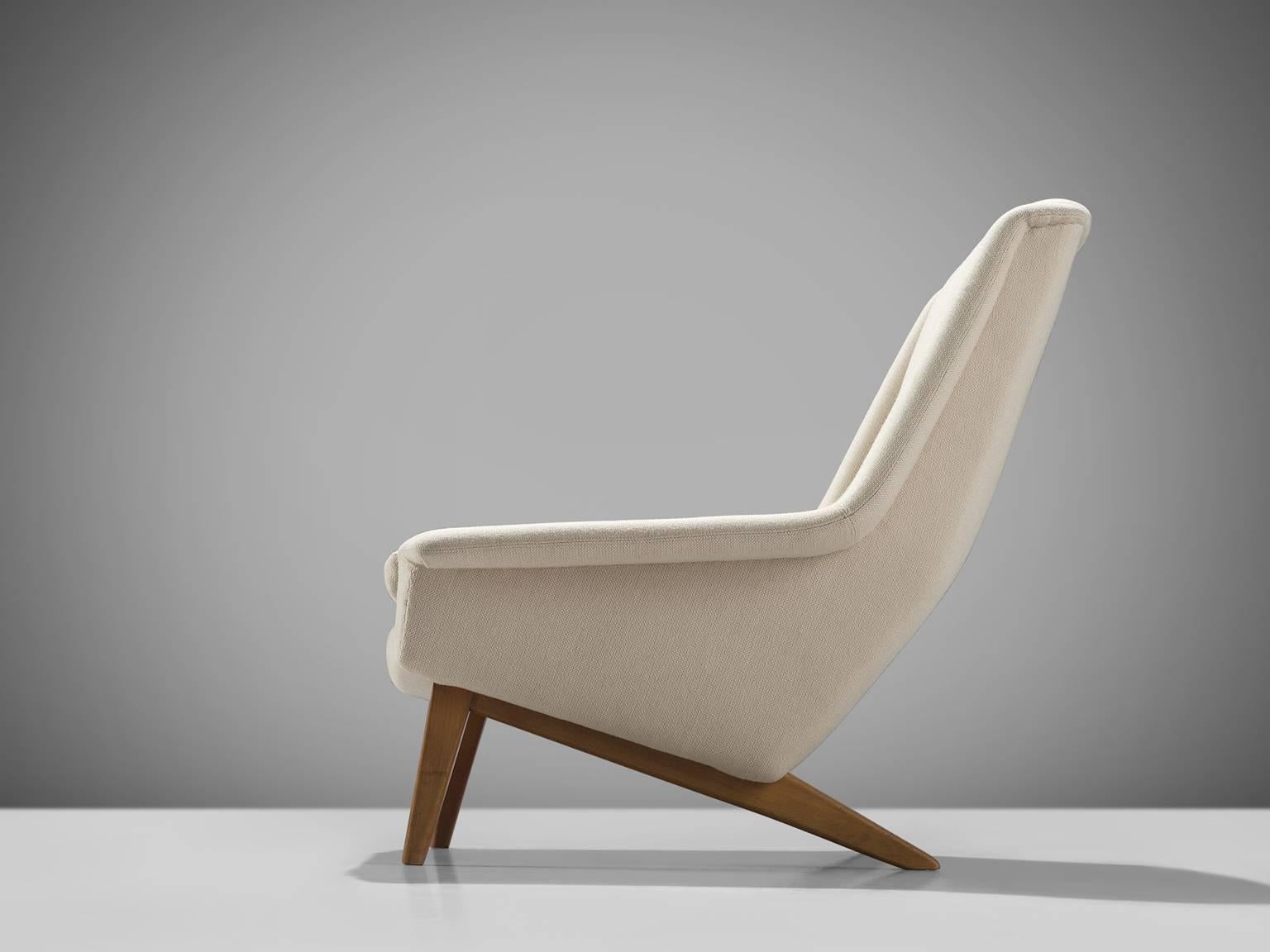Danish Fritz Hansen Lounge Chair in Fabric and Teak, ca. 1955