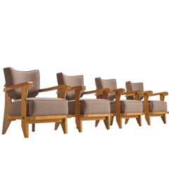 Guillerme 
Chambron Carved Set of Four Oak Club Chairs, 1950s